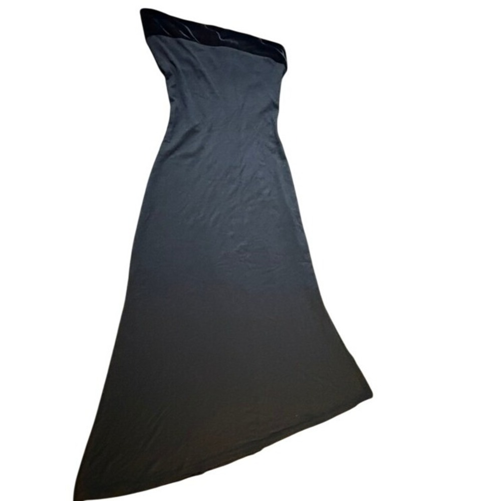 Black Strapless Maxi Gown Velvet Trim Formal Dress Goth Dark Romance M Sexy Hoco